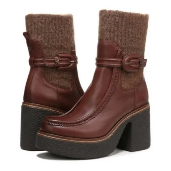 Sam Edelman Shoes - Sam Edelman Womens Sidney Leather Sock Platform Buckle Boots Brown Size 9